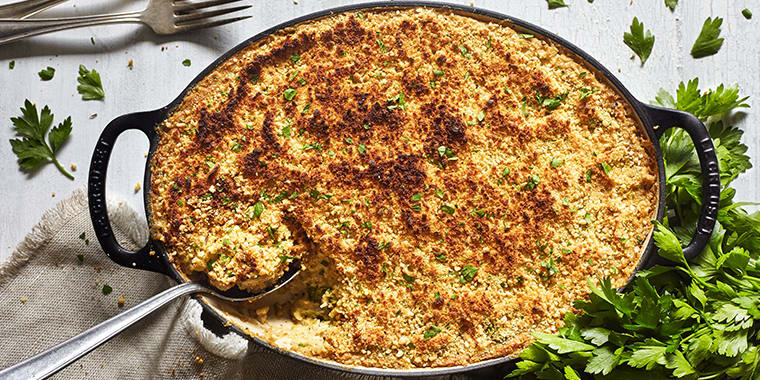 Vegan Cauliflower Rice and Broccoli Gratin