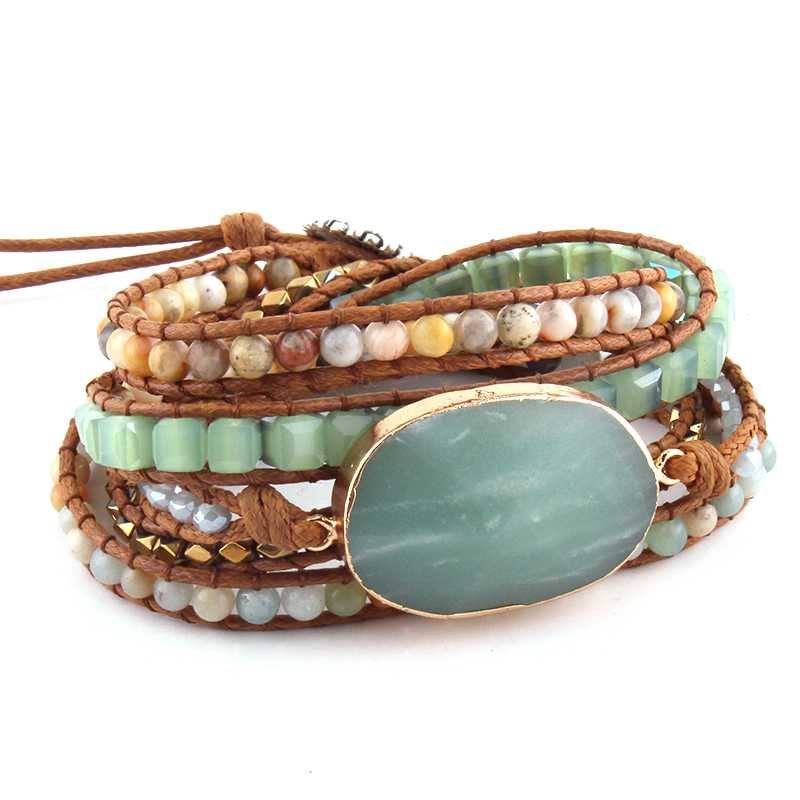 Amazonite #1 Gemstone Leather Wrap Bracelet