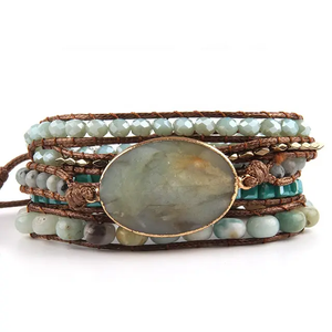 Gemstone Leather Wrap Bracelet
