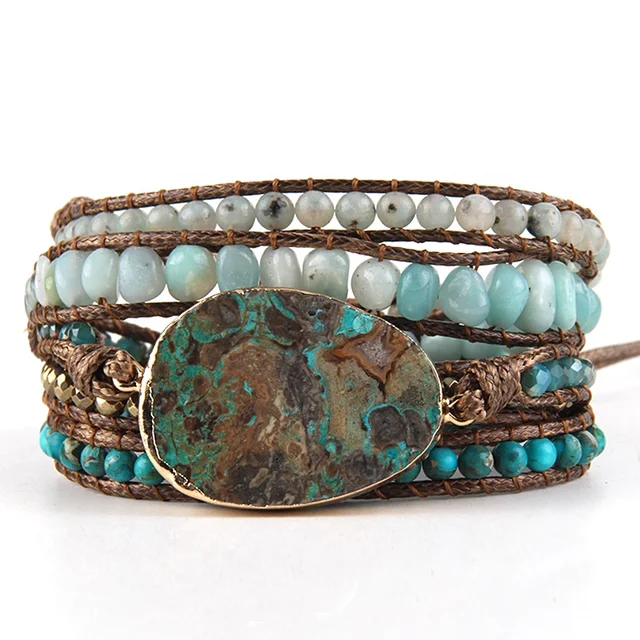 Turquoise #5 Gemstone Leather Wrap Bracelet