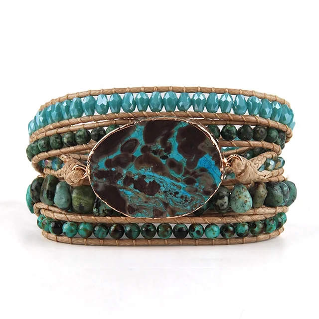 Turquoise #4 Gemstone Leather Wrap Bracelet