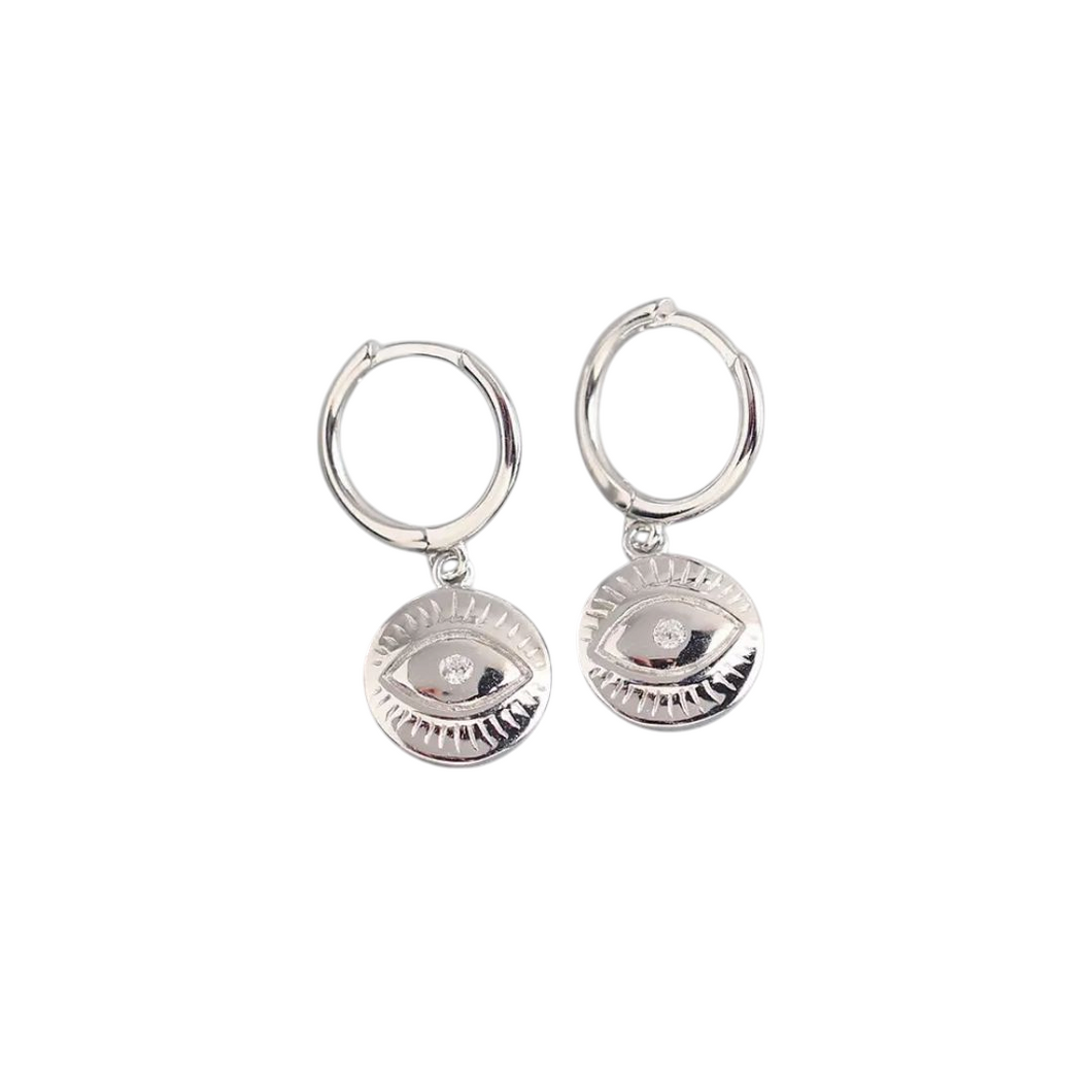Sterling Silver Evil Eye Hoop Earrings