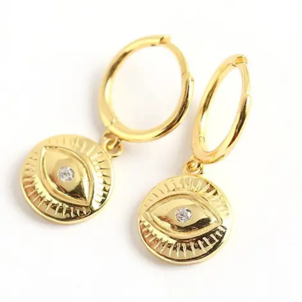 Sterling Silver Evil Eye Hoop Earrings