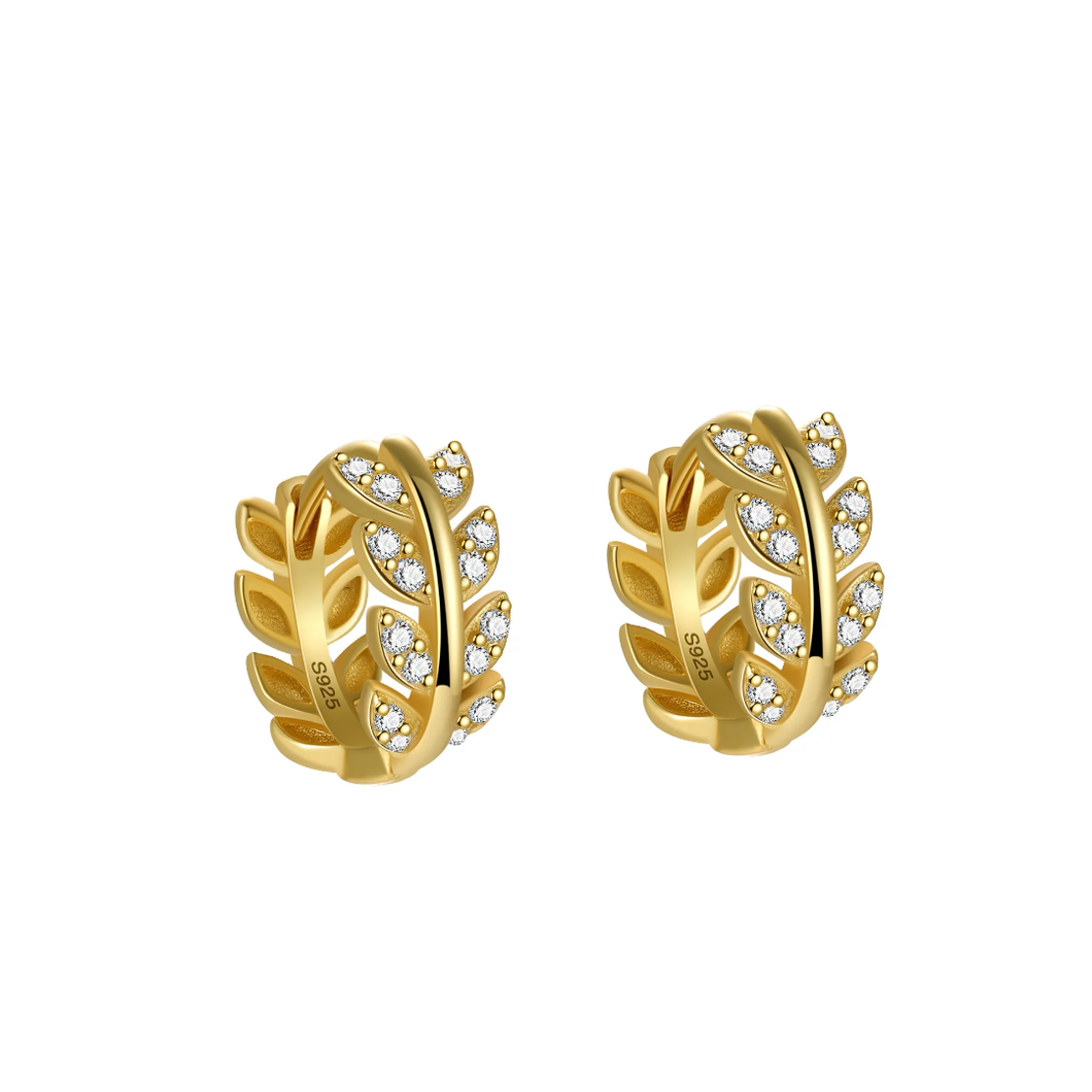 Sterling Silver Huggie Leaf Earrings