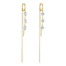 Long Sterling Silver Gold Plated Crystal Dangle Earrings
