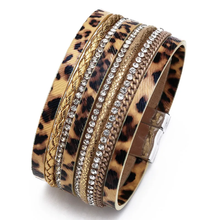 Leopard and Crystal Leather Bracelet