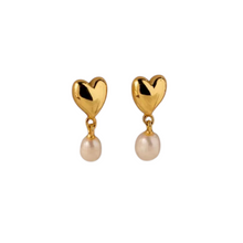 Heart Pearl Dangle Stud Earrings