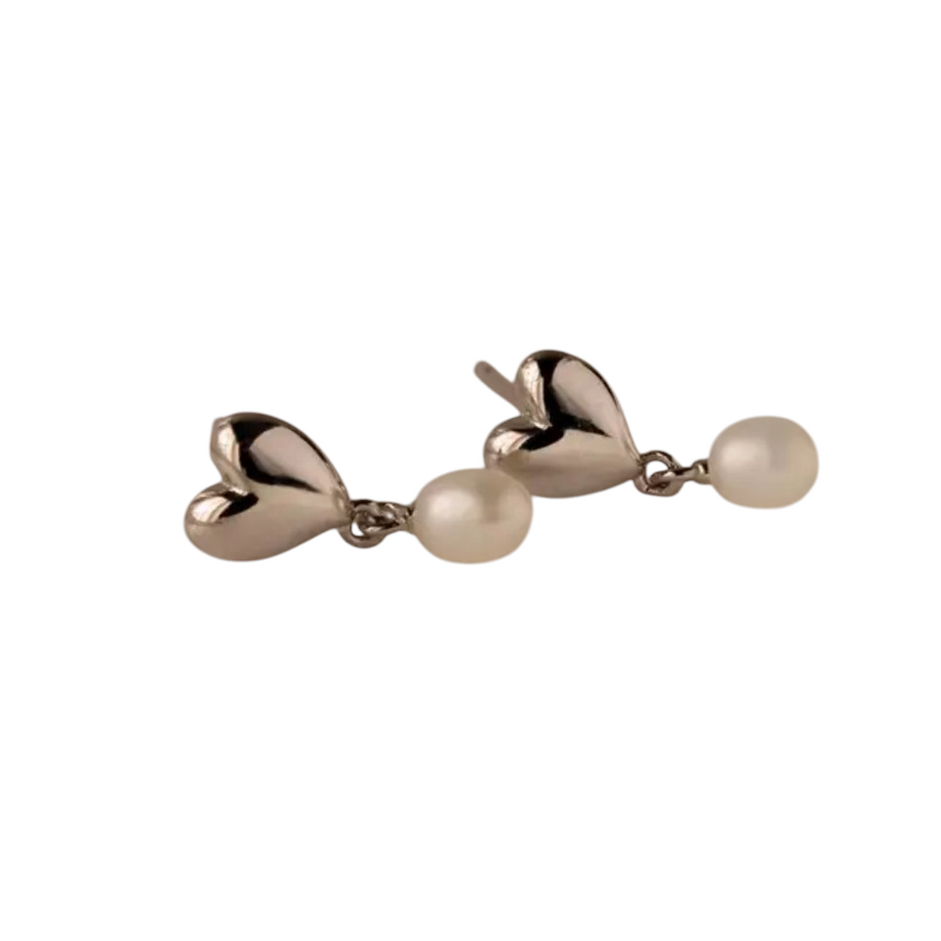 Heart Pearl Dangle Stud Earrings
