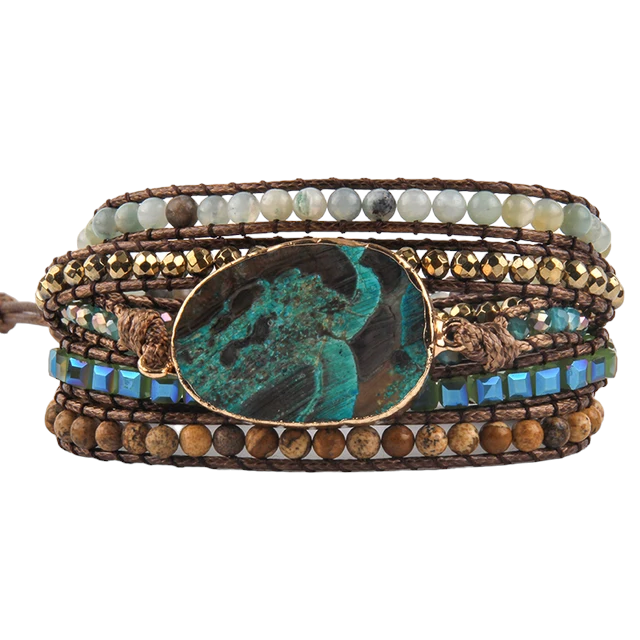 Turquoise #2 Gemstone Leather Wrap Bracelet