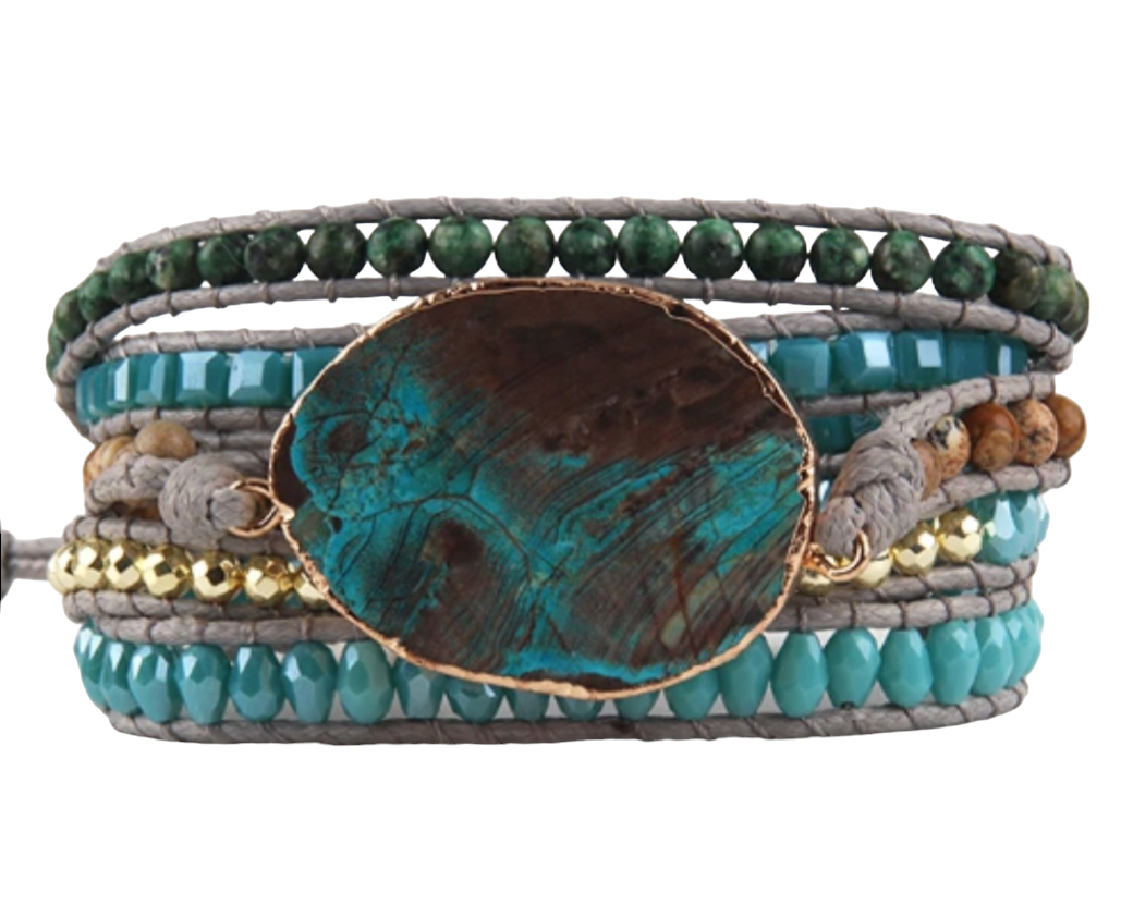 Turquoise #3 Gemstone Leather Wrap Bracelet