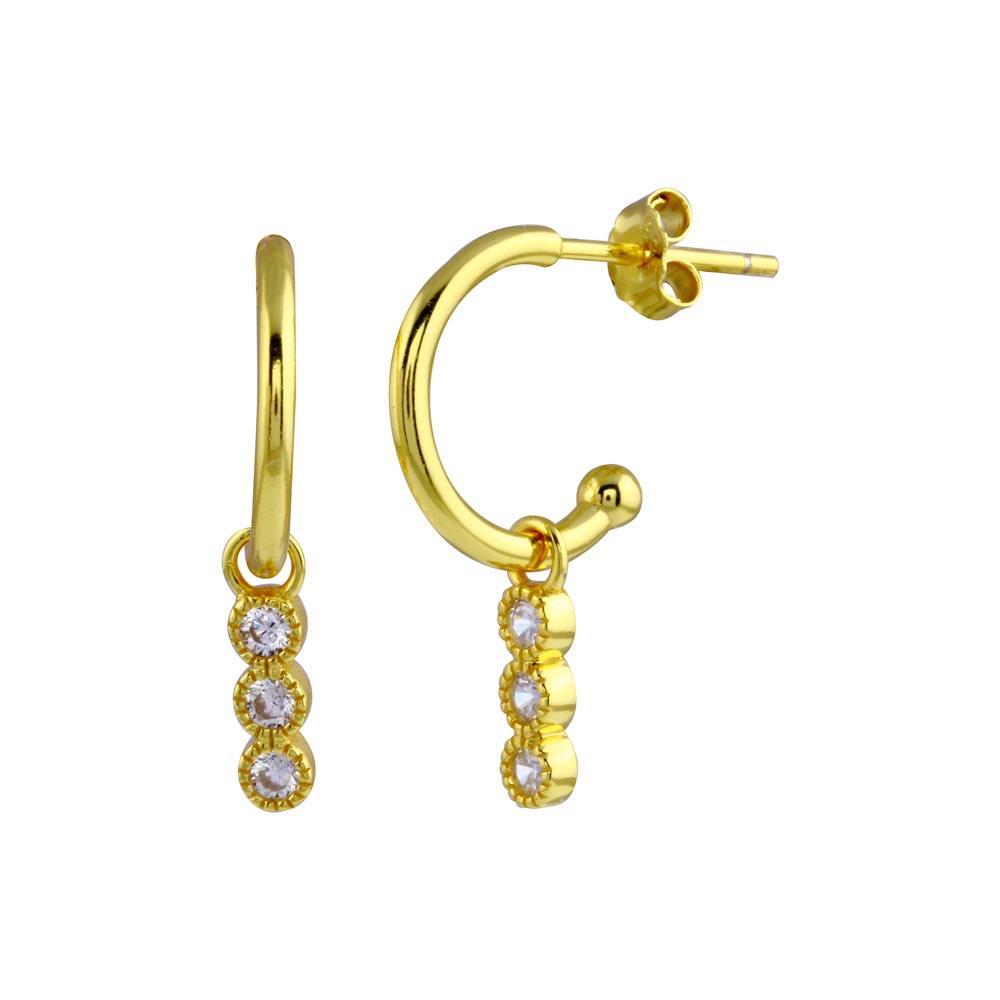 Dainty Three Crystal Hoop Earrings