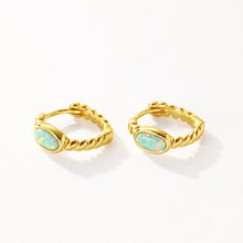 Sterling Silver Oval Opal Hoop Earrings
