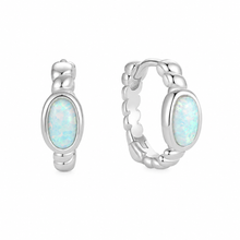 Sterling Silver Oval Opal Hoop Earrings