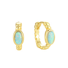 Sterling Silver Oval Opal Hoop Earrings