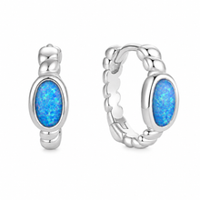 Sterling Silver Oval Opal Hoop Earrings