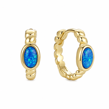 Sterling Silver Oval Opal Hoop Earrings