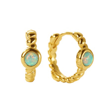 Sterling Silver Round Opal Hoop Earrings