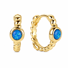 Sterling Silver Round Opal Hoop Earrings
