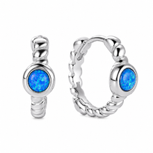 Sterling Silver Round Opal Hoop Earrings