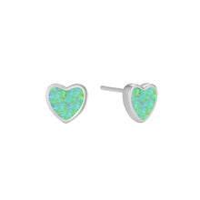Sterling Silver Opal Heart Stud Earrings
