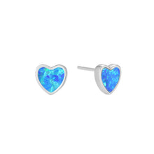 Sterling Silver Opal Heart Stud Earrings
