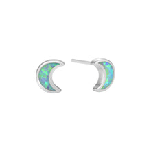 Sterling Silver Opal Moon Stud Earrings