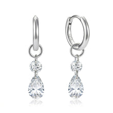 Sterling Silver Pearshaped/Round Crystal Hoop Earrings