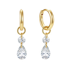Sterling Silver Pearshaped/Round Crystal Hoop Earrings