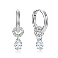 Sterling Silver Pearshaped & Round Crystals Hoop Earrings