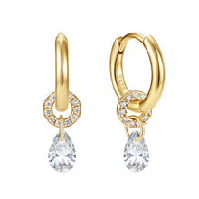 Sterling Silver Pearshaped & Round Crystals Hoop Earrings