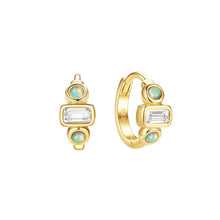 Sterling Silver Rect Crystal and Opal Hoop Earrings