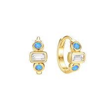 Sterling Silver Rect Crystal and Opal Hoop Earrings