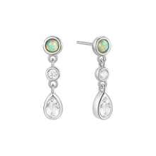 Sterling Silver Pearshaped Crystal and Opal Dangle Earrings