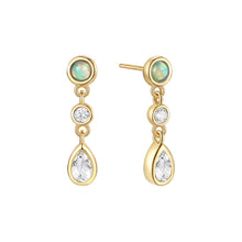 Sterling Silver Pearshaped Crystal and Opal Dangle Earrings