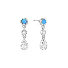 Sterling Silver Pearshaped Crystal and Opal Dangle Earrings