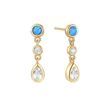 Sterling Silver Pearshaped Crystal and Opal Dangle Earrings