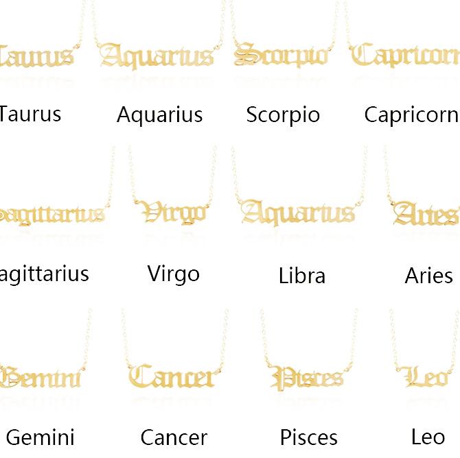Old English Font Zodiac Necklaces