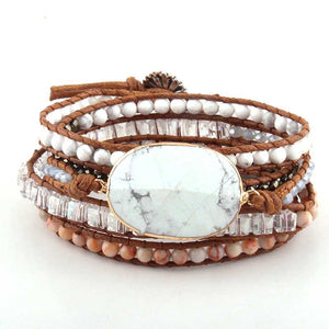 Howlite Gemstone Leather Wrap Bracelet