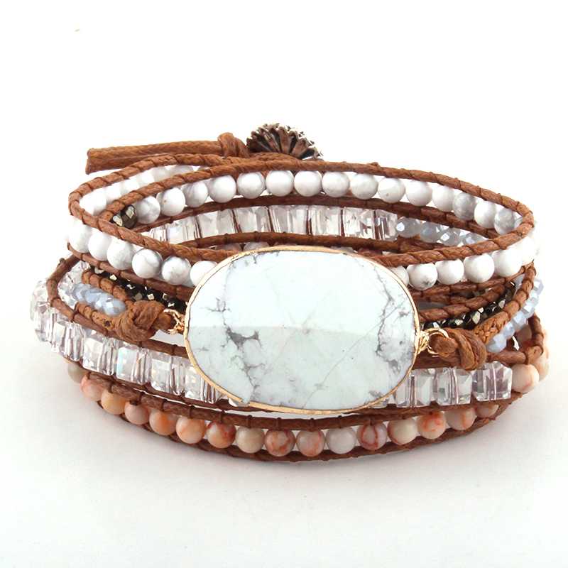 Howlite Gemstone Leather Wrap Bracelet