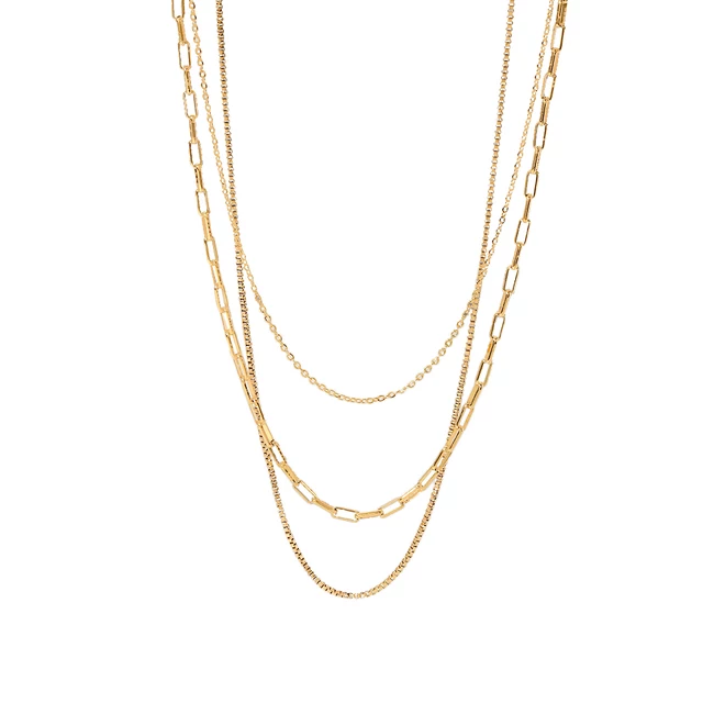 Triple Strand Paperclip and Box Chain Necklace