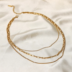 Triple Strand Paperclip and Box Chain Necklace