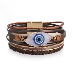 Evil Eye Leather and Druzy Bracelet