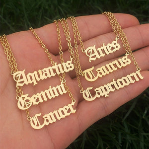 Old English Font Zodiac Necklaces